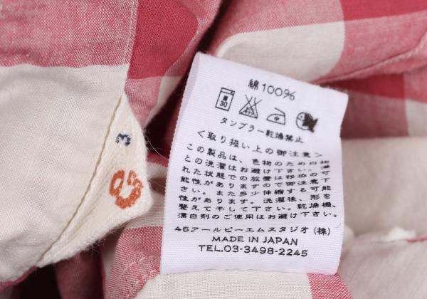 45rpm& Cotton Check Half Button T-Shirt Pink Size 3