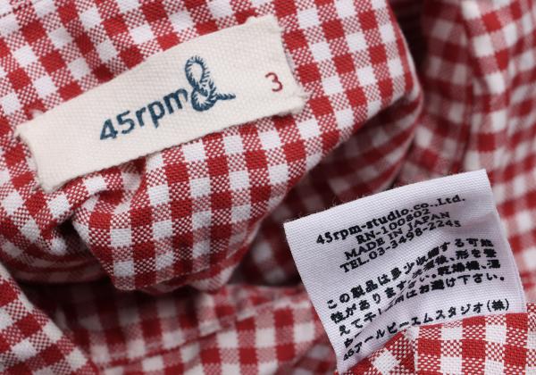 45rpm& Cotton Check Long Sleeve Shirt Red White Size 3