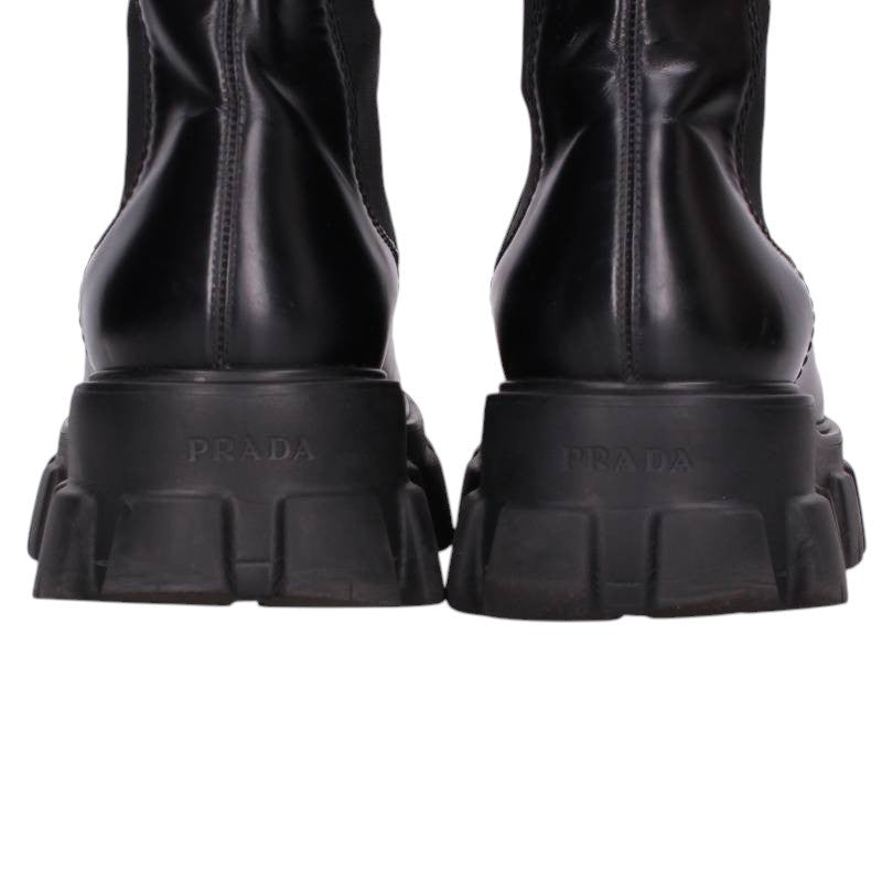 PRADA Monolith Chelsea Leather Boots Black Size 9.5