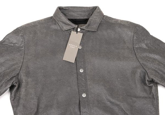 EPOCA Sheepskin Cracked Leather Snap Jacket Gray Size 48