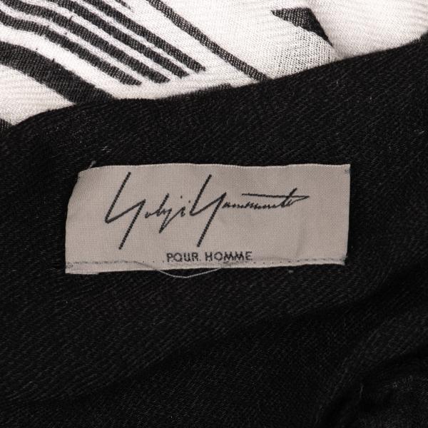 Yohji Yamamoto POUR HOMME Black White Kamon Fringe Scarf