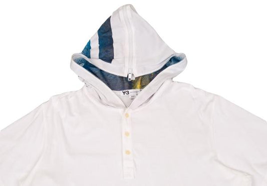 Y-3 Cotton Henley Neck Short Sleeve Hoodie Off-White Size M