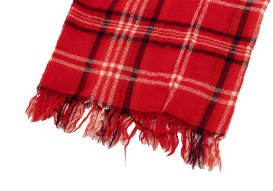 R by 45rpm Wool Check Fringe Scarf Red/Navy