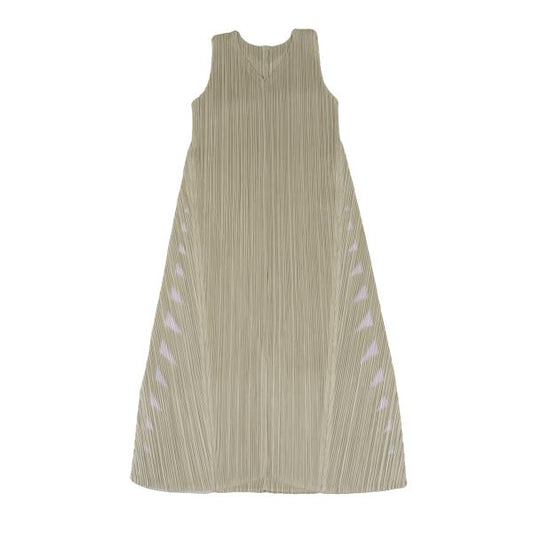 PLEATS PLEASE Side Cutout Pleated V-Neck Dress Beige Size 4