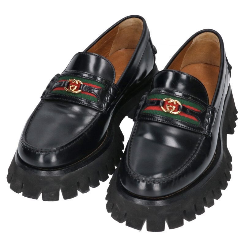 GUCCI Black Web Stripe Rubber Sole Shoes Size 6