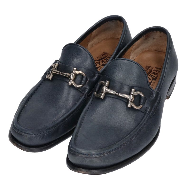 Salvatore Ferragamo Blue Gancini Loafer Shoes Size 8