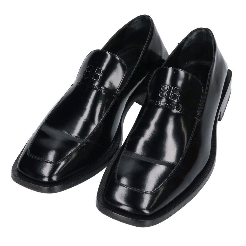 BALENCIAGA BB Logo Embossed Square Toe Loafer Black Size 8.5