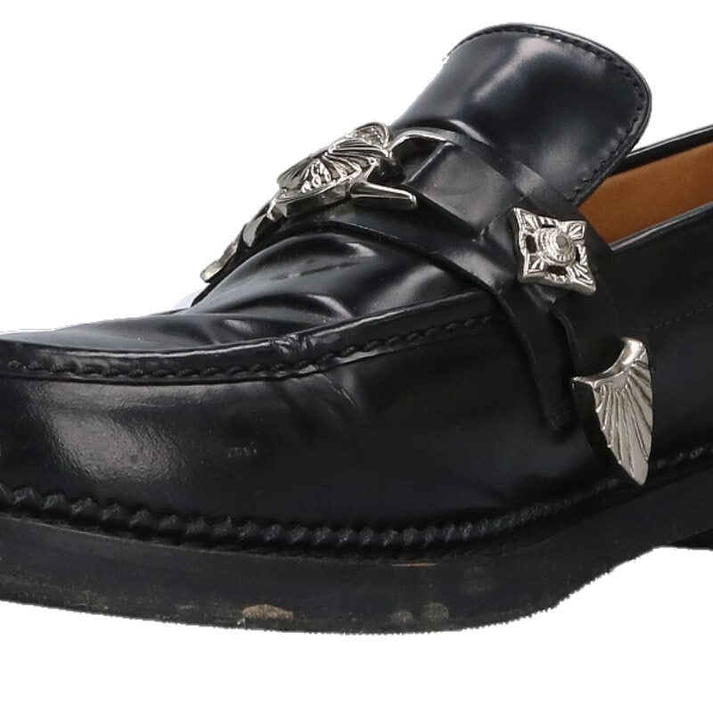 TOGA VIRILIS Metal Leather Loafers Black/Silver Size 8.5