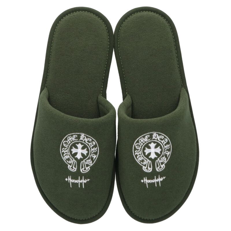 Chrome Hearts Hotel Horseshoe Slippers Green Size M