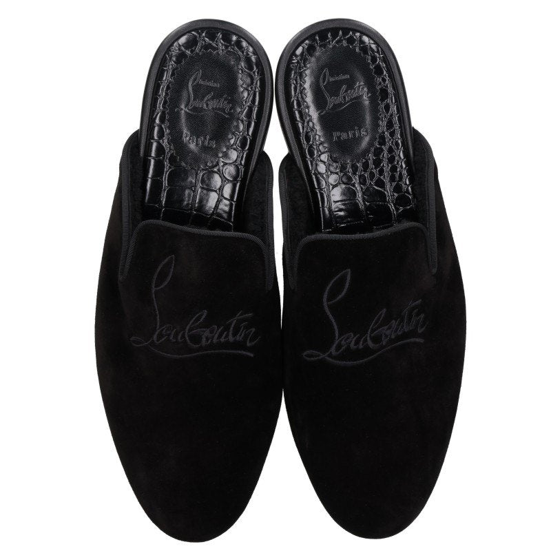 Christian Louboutin Suede Flat Mules Black Sandals Size 43.5
