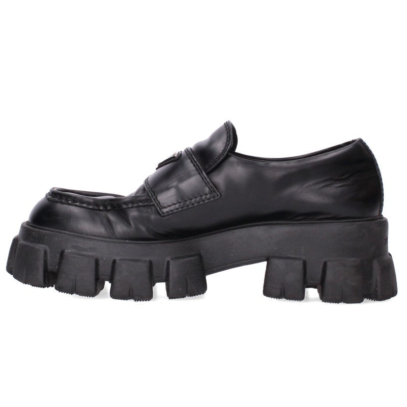 PRADA 2DE129 Monolith Brushed Leather Loafers Black Size 8
