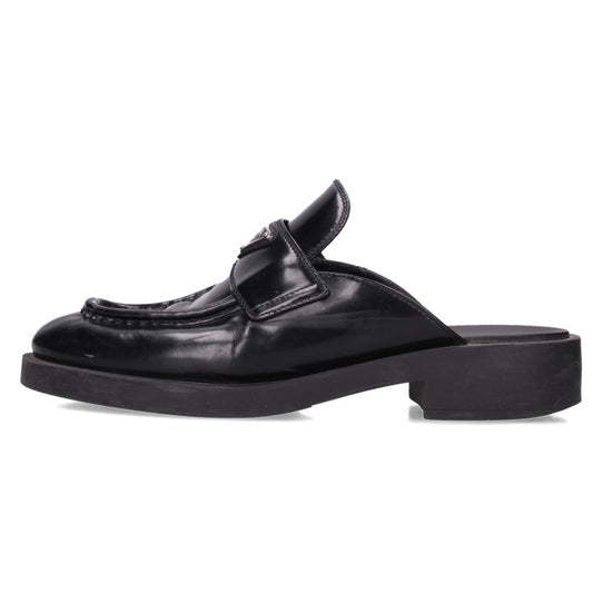 PRADA Black Leather Triangle Logo Mules Sandals Size EU 41