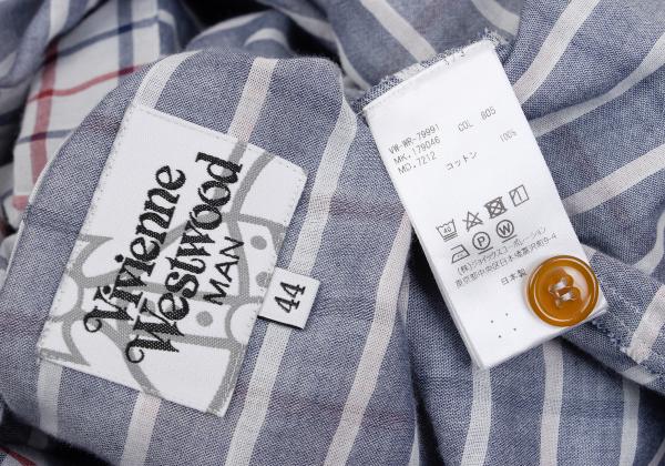 Vivienne Westwood MAN Cotton Check Drape Light Gray Shirt Size 44