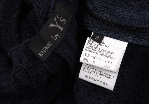 RISMAT by Y's 20AW Wool Zip Cable Knit Poncho Navy Size 2