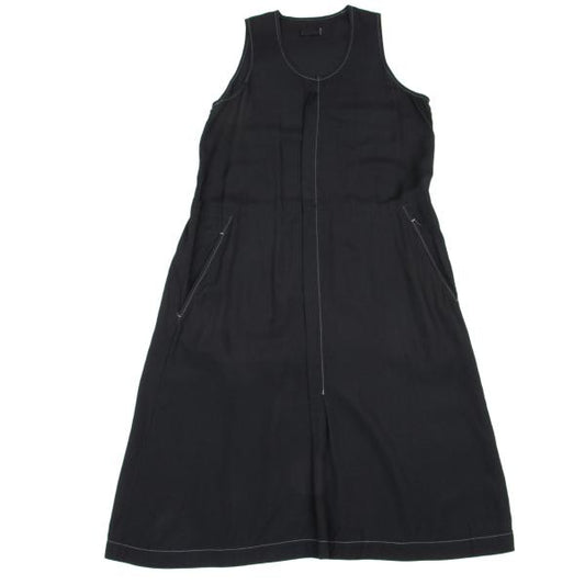 COMME des GARCONS Black Rayon White Stitch Midi Dress Size M