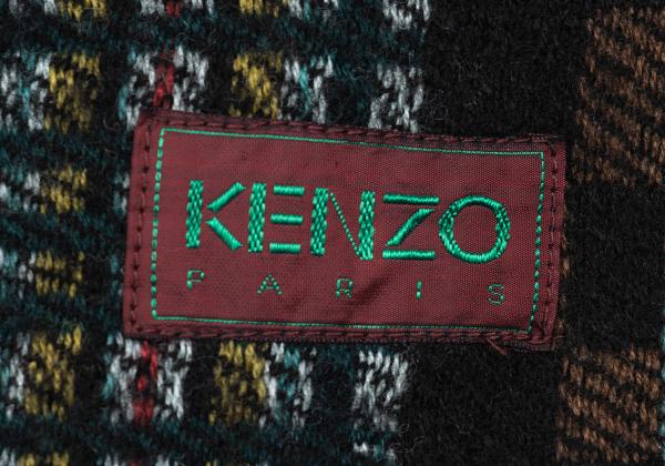 KENZO Multi Check Large Wool Green Multi Muffler