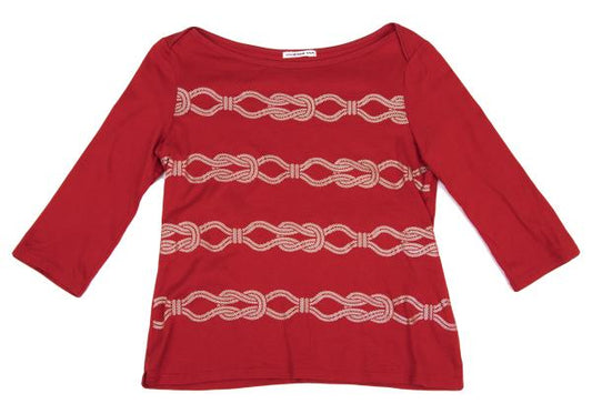 VIVIENNETAM Cotton Rope Print 3/4 Sleeve Top Red Gold Size 1