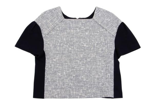 VIVIENNETAM Paneled Jacquard Navy Gray Blouse