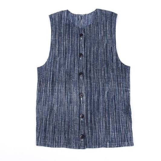 PLEATS PLEASE 97SS Pleated Gingham Print Vest Blue Size 3