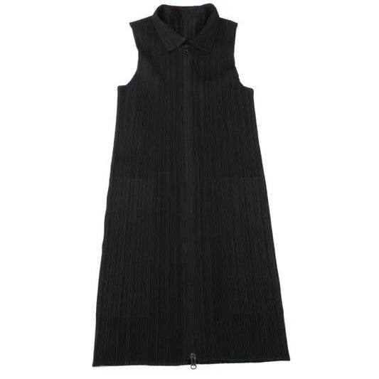 PLEATS PLEASE Pleated Zip Up Sleeveless Jacket Black Size 3