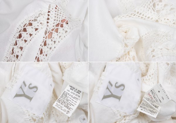 Y's Cotton Lace Panel Design Jacket White Size 2