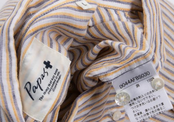 Papas+ Linen Off-White/Yellow/Navy Stripe Shirt Size L