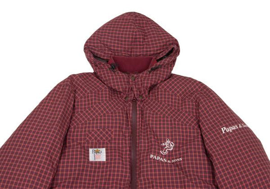 PAPAS&SONS Nylon Check Detachable Hood Coat Red Size 50L