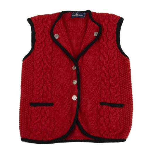 Ralph Lauren Wool Tyrolean Cable Knit Vest Red Black Size M