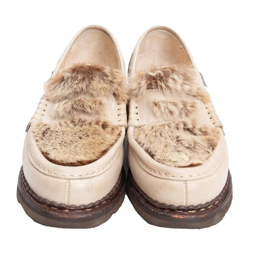 Paraboot ORSAY LAPIN Rabbit Fur Loafer Shoes Beige Boots Size 22CM