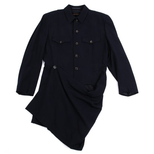 COMME des GARCONS Wool Hem Wrap Jacket Navy Blue Size M