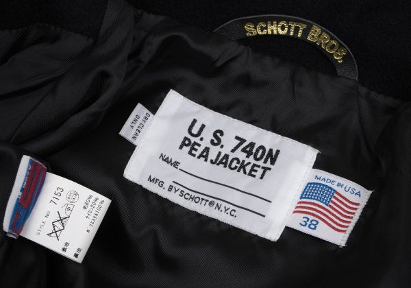 Schott Wool Nylon Patch P-Coat Black Size 38