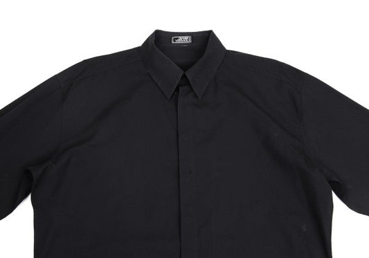 GIANNI VERSACE Honeycomb Weave Fly Front Shirt Navy Size 54