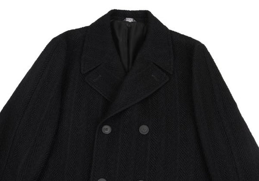 GIANNI VERSACE Herringbone Wool Blend Coat Black Size 52