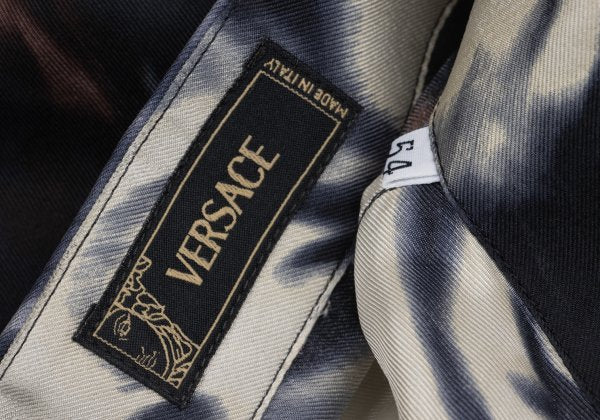 VERSACE Faded All-Over Print Silk Shirt Brown Size 54
