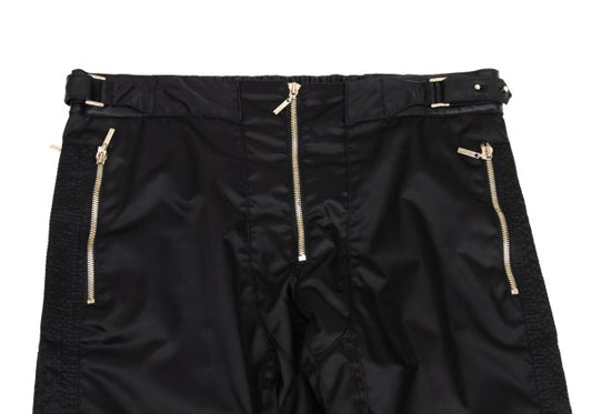 VERSACE Black Nylon & Leather Biker Pants Size L