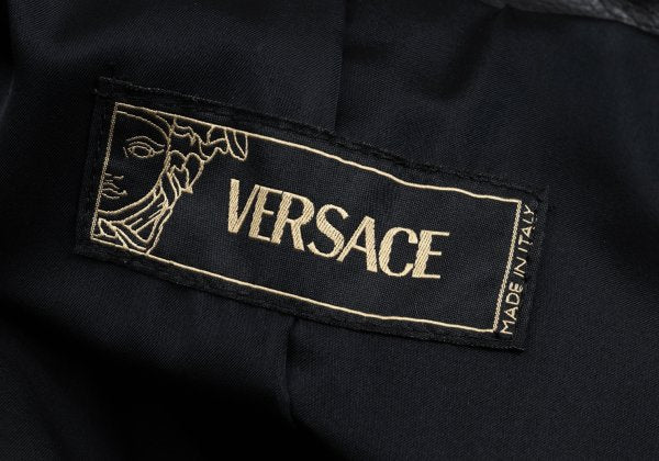 VERSACE Belted Leather Coat Black Size XL