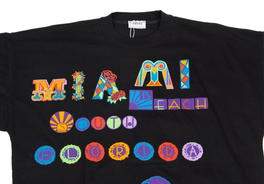 VERSACE SPORT Black Colorful Miami T-Shirt Cotton Size 50