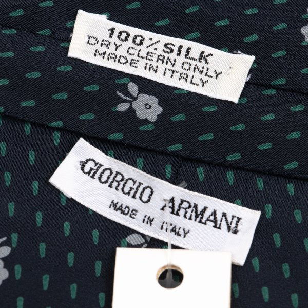 GIORGIO ARMANI Silk Floral Print Tie Navy Green