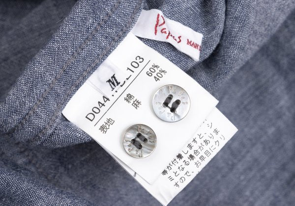 Papas Cotton Linen Gingham Check Shirt Navy Size M