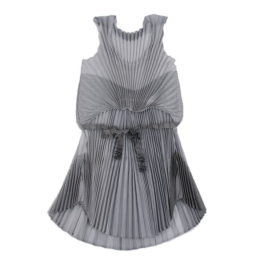 ISSEY MIYAKE Pleated Waist Cord Sleeveless Tunic Gray Blouse Size 2