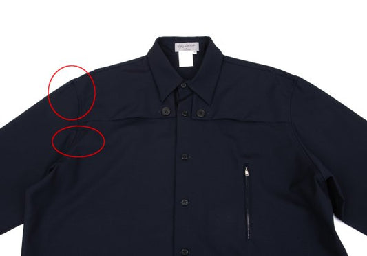Yohji Yamamoto POUR HOMME Wool Zip Pocket Shirt Navy Size M