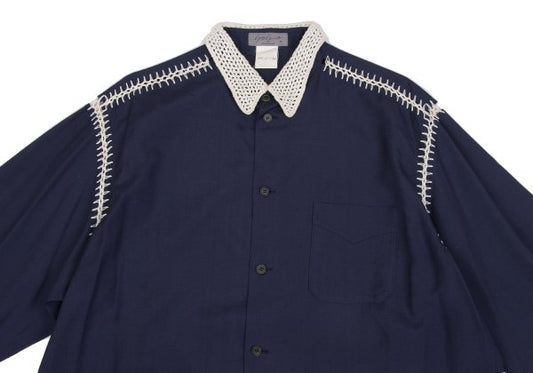 Yohji Yamamoto POUR HOMME 91SS Crochet Shirt Blue Size M
