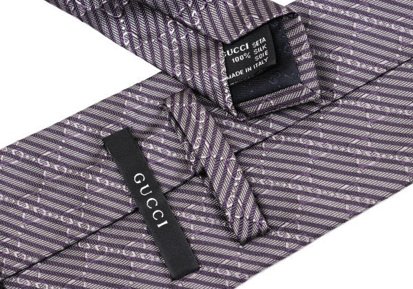 GUCCI GG Gray Purple Striped Jacquard Silk Tie