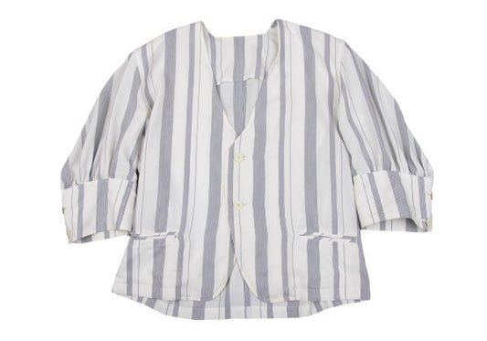 Y's White Navy Stripe Collarless Jacket Size M