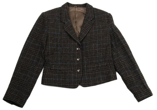 KENZO Wool Check Short Jacket Brown Size M