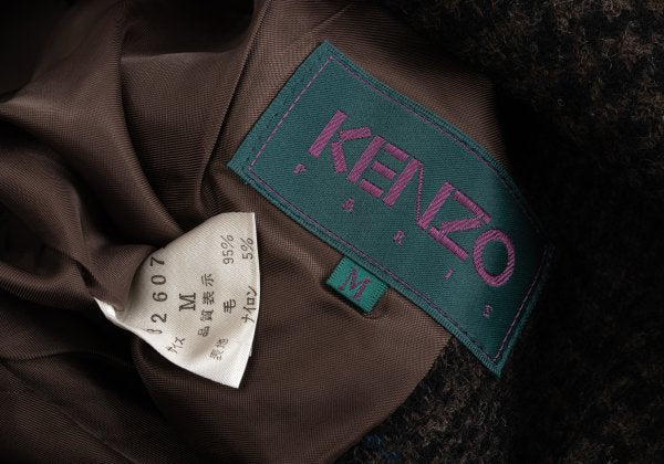 KENZO Wool Check Short Jacket Brown Size M