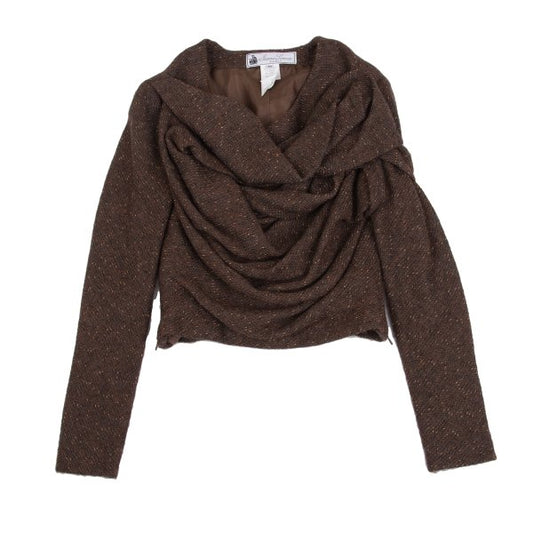 LANVIN Gathered Tweed Pullover Jacket Brown Size 40