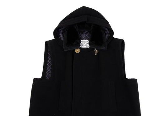 GIANNI VERSACE Fur Collar Melton Wool Jacket Black Size 50