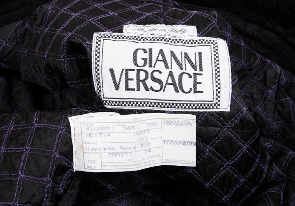 GIANNI VERSACE Fur Collar Melton Wool Jacket Black Size 50