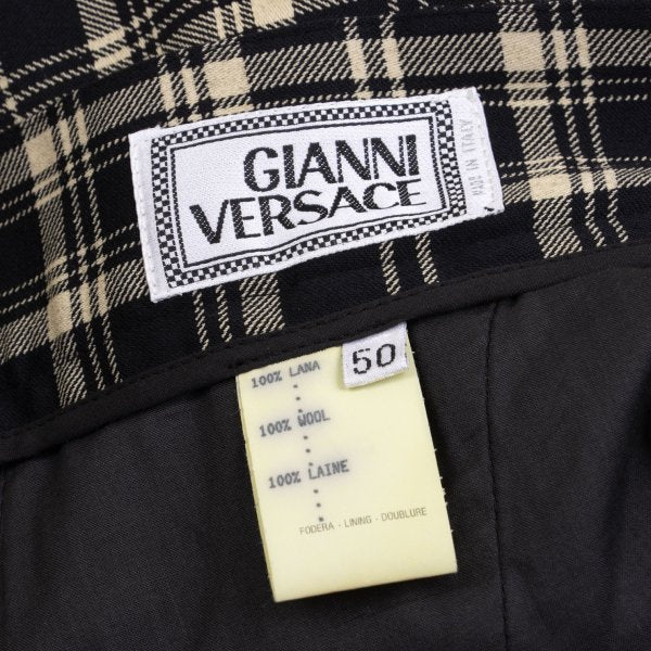 GIANNI VERSACE Wool Check 3-Tuck Pants Beige Size 50